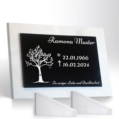 Generisch Grabstein Granit auf weißem Marmor mit Stützen 40x30cm Gravur Wunschtext+Inschrift+Versiegelung Grabplatte Urnengrabstein N01 Generisch Grabstein Granit auf weißem Marmor mit Stützen 40x30cm Gravur Wunschtext+Inschrift+Versiegelung Grabplatte Urnengrabstein N01 von Generisch