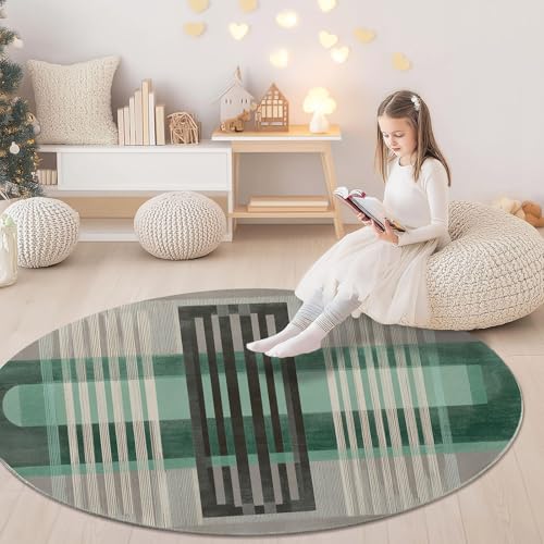 Generisch Grau Grün Runder Teppich Waschbarer, Abstrakt Design Linien Drucken Rund Teppiche Weich rutschfest Komfort - Ø 160 cm für Wohnzimmer Schlafzimmer Heimdekoration von Generisch