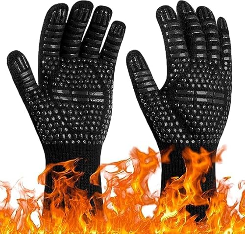 Generisch Grillhandschuhe mit 800° Hitzebeständigkeit - Extremer Schutz + Anticut - Aramid Grill- & Ofenhandschuhe - Optimal fürs grillen, kochen und backen geeignet von Generisch