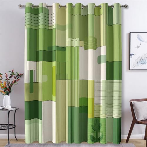 Generisch Grün Geometrisch Vorhänge Wohnzimmer, Verdunklungsvorhänge Moderne Abstraktion mit Ösen, Vorhang Blickdicht mit Muster, Gardinen für Wohnzimmer Deko 2er Set, H 260 X B 140 cm B-G35 von Generisch