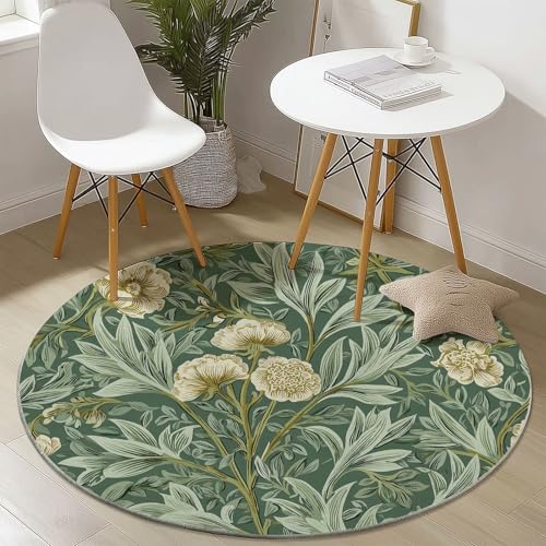 Generisch Grün Runder Teppich 60 cm, Eingangsbereich Läufer William Morris Blumen Blätter, Muster Kleiner Runder Teppich für die Küche, rutschfest & waschbar Generisch Grün Runder Teppich 60 cm, Eingangsbereich Läufer William Morris Blumen Blätter, Muster Kleiner Runder Teppich für die Küche, rutschfest & waschbar von Generisch