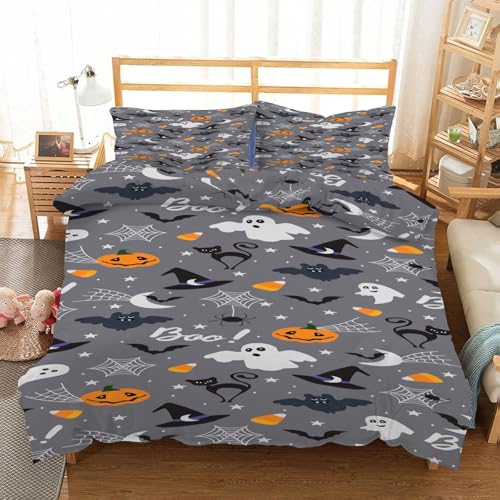 Generisch Halloween-Bettwäsche-Set für Doppelbett: Mond-Bettbezug für Doppelbett, weiche Mikrofaser, wendbare Bettbezüge mit Reißverschluss, 2 Kissenbezüge 50 x 75 cm -Ai532 von Generisch