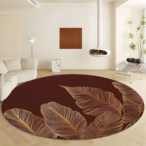 Generisch Handgezeichnet Bananenblatt Teppich Runder Ø 140 cm, Waschbar Anti Rutsch Kurzflorteppich - Braun Flauschig Weich Runder Teppich for Wohnzimmer Schlafzimmer Heim Büro Dekor von Generisch