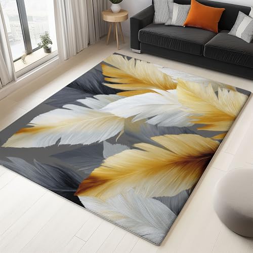 Generisch Handgezeichnet Tropisch Bananenblätter Teppich 60 x 90 cm, Weich rutschfest Flauschig Teppiche, Waschbar Kurzflor Teppiche, Pflegeleicht für Wohnzimmer Schlafzimmer Kinderzimmer, Gold von Generisch
