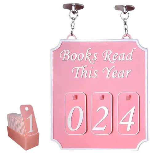 Generisch Hanging Bookshelf Counter Bookish Decor, Book Lover Wood Hanging Sign Read This Year Counter, Funny Library Decors for Home, Classroom, Reading Nook Walls (Pink) von Generisch