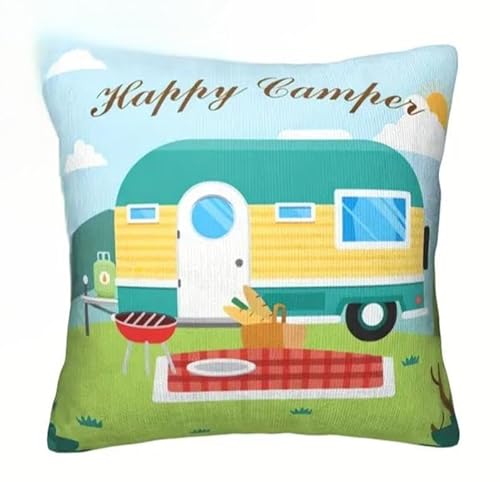 Generisch Happy Camper Camping 45 x 45 cm Kissenbezug mit Reißverschluß Wohnen Deko GMU J015 von Generisch