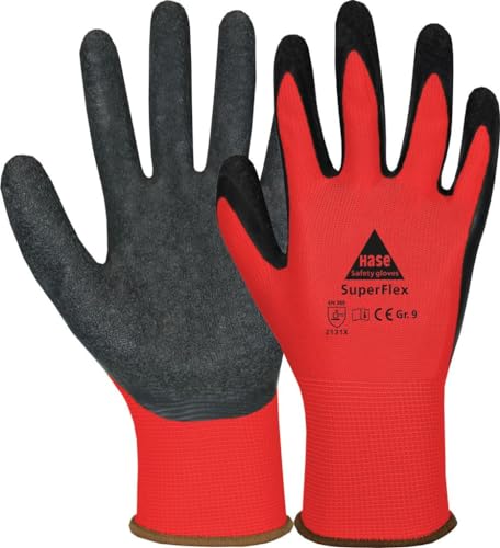 Generisch Hase Superflex Montagehandschuhe latexbeschichtet Handschuh in verschiedenen Farben Gr 6-11 (Rot, 11 (XXL)) von Generisch
