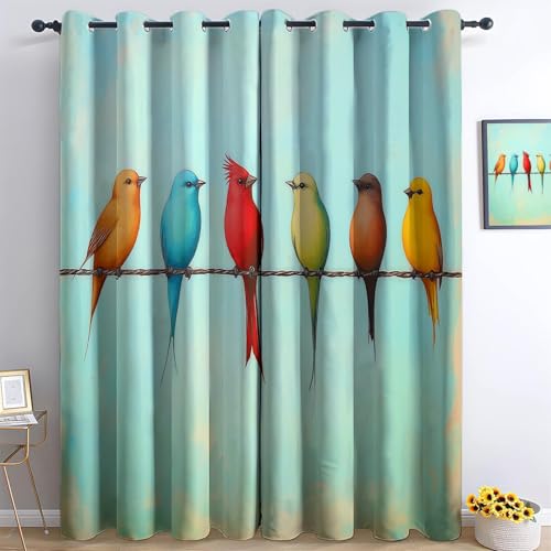 Vorhang Blickdicht Hellblau, Retro Tier Vogel Ösen Fenster Gardinen - Thermovorhang Verdunkelungsvorhänge für Wohnzimmer Schlafzimmer Babyzimmer Deko 2er Set H215 x B110 cm Vorhang Blickdicht Hellblau, Retro Tier Vogel Ösen Fenster Gardinen - Thermovorhang Verdunkelungsvorhänge für Wohnzimmer Schlafzimmer Babyzimmer Deko 2er Set H215 x B110 cm von Generisch