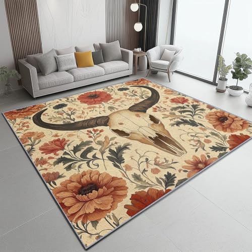 Generisch Hellbraun Teppich 180x240 cm rutschfest und waschbar, Retro Tierschädel Blume Druck Teppich für Dekoration Schlafzimmer Kinderzimmer Wohnzimmer Kurzflor Läufer Generisch Hellbraun Teppich 180x240 cm rutschfest und waschbar, Retro Tierschädel Blume Druck Teppich für Dekoration Schlafzimmer Kinderzimmer Wohnzimmer Kurzflor Läufer von Generisch