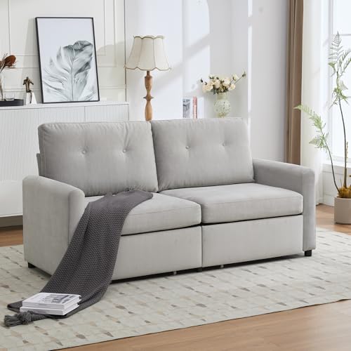 Generisch Helles Graues 2-Sitzer Wohnzimmer-Sofa mit Schubladen-Stauraum – Moderne Kompakt-Couch aus strapazierfähigem Stoff von Generisch