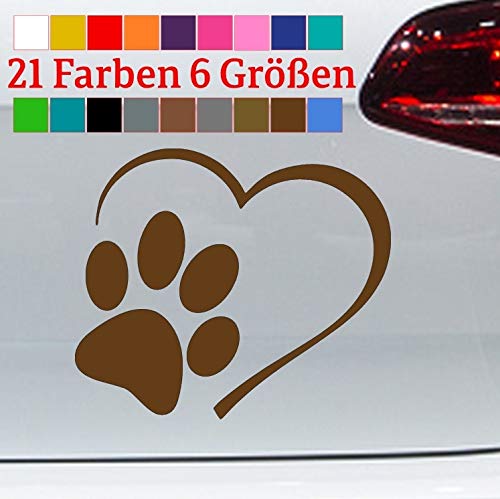 Generisch Herz mit Pfote Aufkleber Hund Katze Tatze Labrador Retriever Terrier Mops Pudel in 6 Größen und 21 Farben von Generisch
