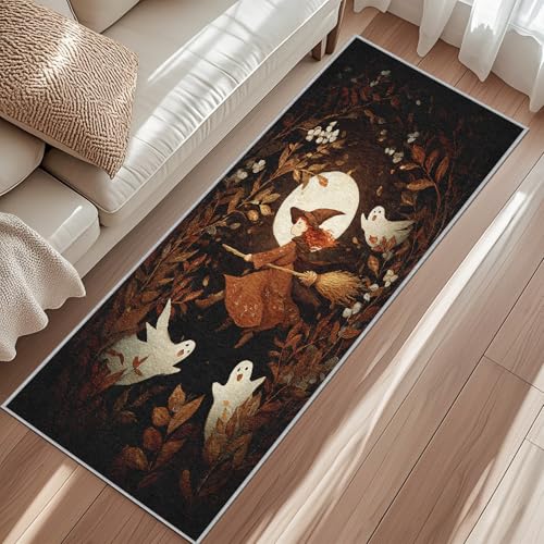 Generisch Hexenhut Küchenteppich, Halloween Broom Ghost Mond Blatt Teppich Läufer, 60x120 cm Lang Teppiche Für Schlafzimmer Korridor Esszimmer rutschfest Waschbar Kurzflor Teppich Generisch Hexenhut Küchenteppich, Halloween Broom Ghost Mond Blatt Teppich Läufer, 60x120 cm Lang Teppiche Für Schlafzimmer Korridor Esszimmer rutschfest Waschbar Kurzflor Teppich von Generisch