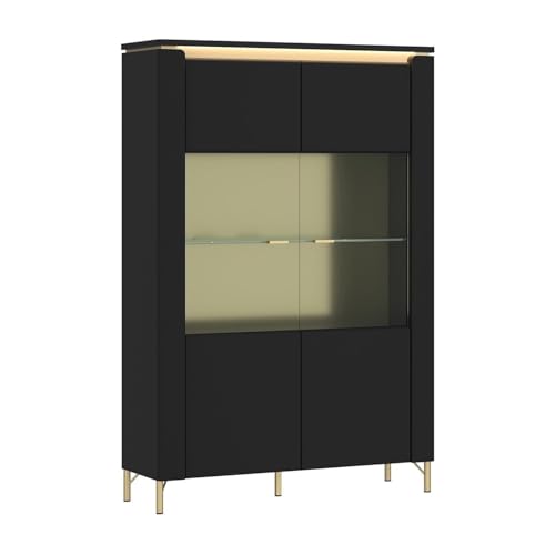 Generisch Highboard - 110 x 169 cm - 2 Türen - Goldgelb - Schwarz matt von Generisch