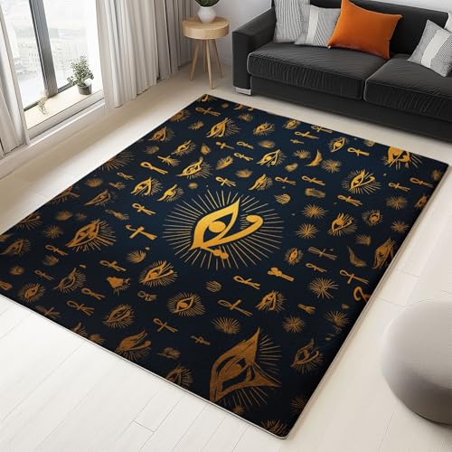 Generisch Himmelskunst Augenmuster Flächen Teppich Wohnzimmer 60 x 90 cm, Waschbarer Kurzflor Teppich mit Rutschfester Unterseite, Pflegeleicht für Schlafzimmer Esszimmer, Gold von Generisch