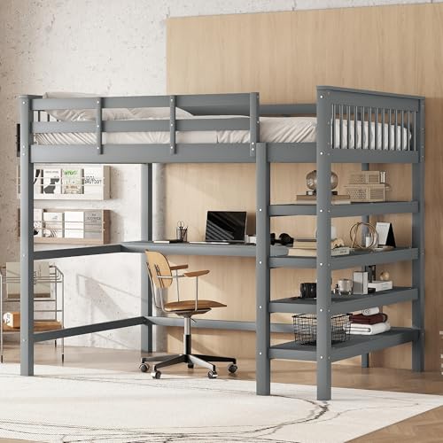 Generisch Hochbett, 140 x 200,erhochbett mit Ablagefächern und Unterbettschreibtisch,Ohne Matratze, Grau Generisch Hochbett, 140 x 200,erhochbett mit Ablagefächern und Unterbettschreibtisch,Ohne Matratze, Grau von Generisch