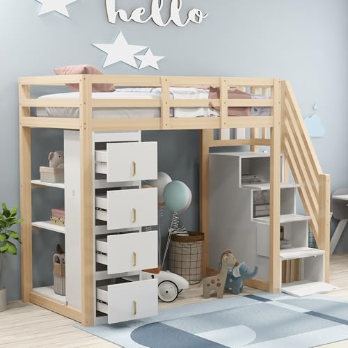Generisch Hochbett 90 x 200 cm mit Stauraumschubladen, Mehrstöckigem Regal, Sicherer Leiter Mit Stauraumschubladen, Multifunktionales Massivholzbett, Holzfarbe. Generisch Hochbett 90 x 200 cm mit Stauraumschubladen, Mehrstöckigem Regal, Sicherer Leiter Mit Stauraumschubladen, Multifunktionales Massivholzbett, Holzfarbe. von Generisch