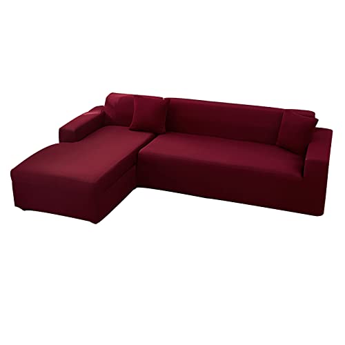 Generisch Hochelastischer Couchbezug L-Form für 5- und 6-Sitzer, Spandex-Stoff, weicher Möbelschutz für Haustiere, Beige, 3+2-Sitzer von Generisch
