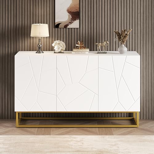 Generisch Hochglanz Sideboard, modernes Sideboard mit 4 Fächern, Breite 130 cm weiß von Generisch