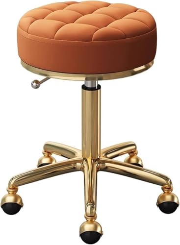 Generisch Hocker Für Das Homeoffice, Rund, Rollbar, Kosmetikhocker Auf Rollen, Drehbarer Massagestuhl Für Zeichen- Und Spa-Salon Mit Sitz Aus PU-Leder Und Edelstahlrahmen(Orange) von Generisch