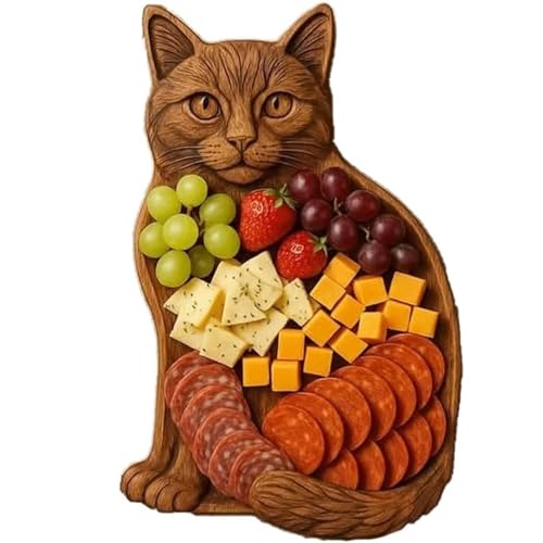 Generisch Holz Servierplatte im Tierdesign, Käse und Snack Tablett mit 6 Fächern, Schildkröten- und Katzenform, 20-28 cm, Dekoratives Serviertablett (11 Zoll, B) von Generisch