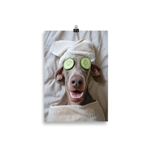 Generisch Hunde im Spa - Gechillter Weimaraner Badezimmer-Bild, Klo-Poster, Deko fürs Badezimmer oder Gäste-WC, Lustig, Ungerahmt von Generisch