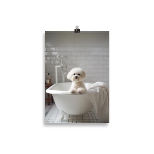Generisch Hunde in der Badewanne - Bichon Frisé Badezimmer-Bild, Klo-Poster, Deko fürs Badezimmer oder Gäste-WC, Lustig, Ungerahmt von Generisch