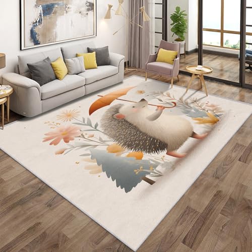 Generisch Igel Teppich Wohnzimmer 240x340, Kurzflor Teppich Schlafzimmer Niedlich Cartoon Tier Kinder Wohnzimmerteppich Groß, Weich Flanell - Antirutsch Carpet H-3 von Generisch