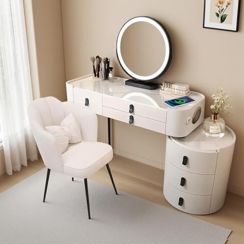 Generisch Intelligentes Schminktisch-Set mit kabellosem Ladepad, USB-Anschlüssen und Bluetooth-Lautsprecher – speziell für Mädchen und Frauen entwickelt (Weiß-Schwarz, 100cmUV Gloss Desktop) von Generisch