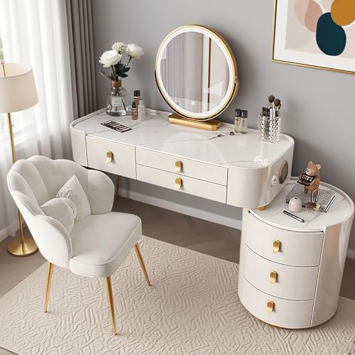 Generisch Intelligentes Schminktisch-Set mit kabellosem Ladepad, USB-Anschlüssen und Bluetooth-Lautsprecher – speziell für Mädchen und Frauen entwickelt (Weiß-Silber, 100cmUV Gloss Desktop) von Generisch