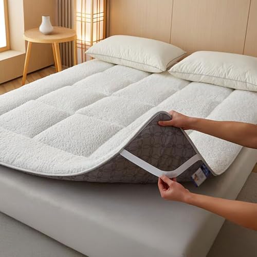 Generisch Japanische Faltmatratze - Tragbare Matratze mit Tatami-Design Klappbares Gästebett Bodenmatratze für Erwachsene, Ultra Comfort Matratzenauflage,White-71x79inch von Generisch