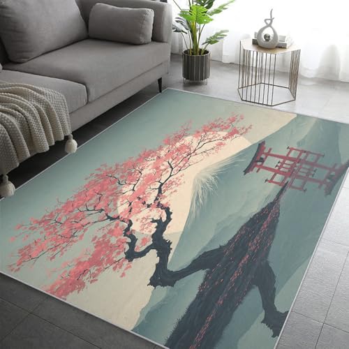 Generisch Japanische Teppich Wohnzimmer 140x200, Kurzflor Teppich Schlafzimmer Kirschblüten Torii Wohnzimmerteppich Groß, Weich Flanell - Antirutsch Carpet H-10 Generisch Japanische Teppich Wohnzimmer 140x200, Kurzflor Teppich Schlafzimmer Kirschblüten Torii Wohnzimmerteppich Groß, Weich Flanell - Antirutsch Carpet H-10 von Generisch