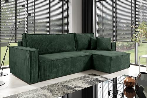 Generisch Jimmy Cord Ecksofa mit Schlaffunktion und Bettkasten, Schlafsofa mit 200 x 135 cm Liegefläche, Cord L Form Sofa (POSO014) von Generisch