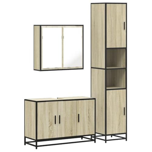 Generisch Kangmusi 3-TLG. Badmöbel-Set Sonoma-Eiche Holzwerkstoff, 3301071 von Generisch