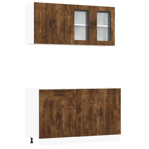 Generisch Kangmusi 4-TLG. Küchenschrank-Set Kalmar Räuchereiche Holzwerkstoff, 3314856 von Generisch