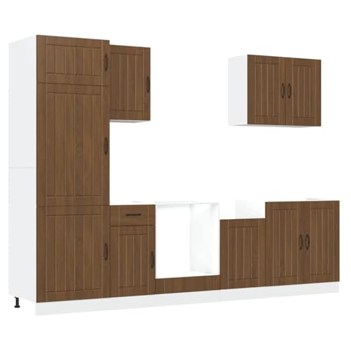 Generisch Kangmusi 7-TLG. Küchenschrank-Set Eichen- Holzwerkstoff, 3314778 von Generisch
