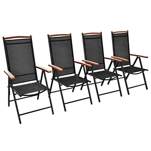 Generisch Kangmusi Gartenstühle Klappbar 4 STK. Aluminium und Textilene Schwarz, Schwarz 41733 von Generisch
