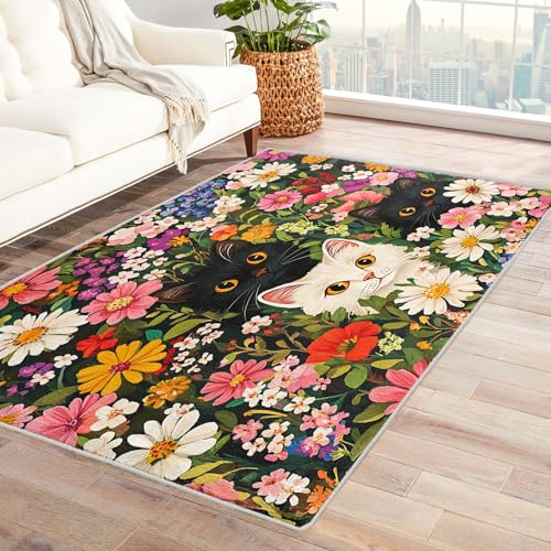 Generisch Katze Blumen Teppich, Teppich Schlafzimmer Wohnzimmer Wildblumen Tier, Wohnzimmerteppich Schlafzimmer Dekoration rutschfeste Waschbar Flanell 120x180 cm V-M9 Generisch Katze Blumen Teppich, Teppich Schlafzimmer Wohnzimmer Wildblumen Tier, Wohnzimmerteppich Schlafzimmer Dekoration rutschfeste Waschbar Flanell 120x180 cm V-M9 von Generisch