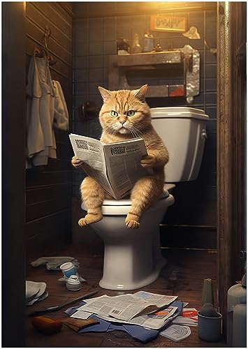 Generisch Katze auf Klo - Poster Kunstdruck Wandbild - Lustiges Katzen Toiletten Poster für Wohnzimmer, Toilette und Arbeitszimmer (42 x 59,4 cm (DIN A2)) von Generisch