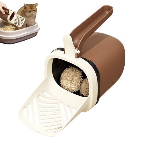 Generisch Katzenstreuschaufel Mit Halter - Bärenform Design Mit Aufbewahrungseimer | Katzenklo Schaufel Set Müllbeutel | Hängende Halterung Für Katzentoilette, Sandauslauffunktion, Platzsparend von Generisch