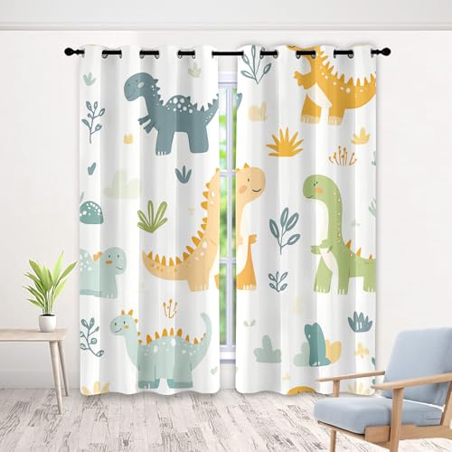 Generisch Kinder Dinosaurier Vorhänge Wohnzimmer Karikatur Tier Gardinen Schlafzimmer mit ösen Blickdicht Vorhang Blackout Curtain 215 cm Lang 110 cm Breit 2er Set von Generisch