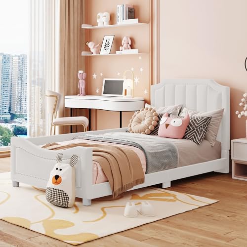 Generisch Kinderbett Polsterbett 90 * 200cm Schlafsofa Bettgestell Flanell Multifunktionsweichbett mit Rückenlehne Armlehne Eltern-Kind-Bett Jugendbett Gästebett Beige von Generisch