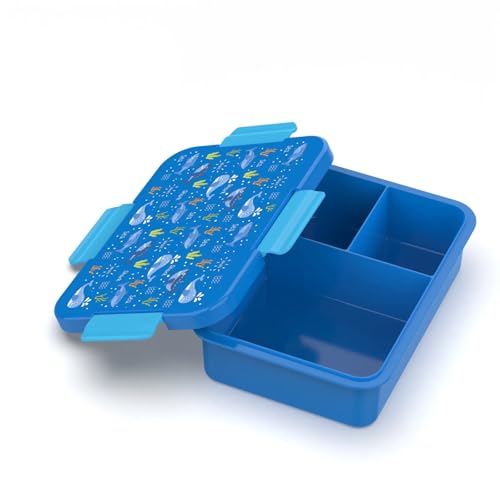 Generisch Kinderfrühstücksbox, 1120 ml, Abnehmbarer Deckel, 3 Fächer, Wasserdicht, Mikrowellengeeignet, Spülmaschinengeeignet, Tiefkühlgeeignet bis -15°C (Blau unter Wasser) von Generisch