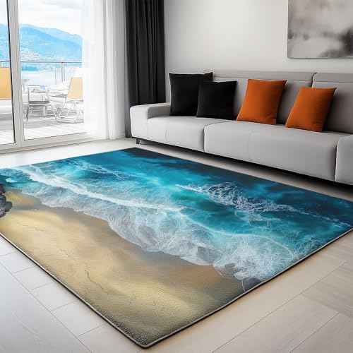 Generisch Kinderteppich 140x200 cm Meer Wellen Steine Strand Läufer Flur Teppich, Waschbar Kurzflor Weich rutschfest Print Teppiche für Küche Schlafzimmer Badezimmer Flur Büro, Blaugrün Generisch Kinderteppich 140x200 cm Meer Wellen Steine Strand Läufer Flur Teppich, Waschbar Kurzflor Weich rutschfest Print Teppiche für Küche Schlafzimmer Badezimmer Flur Büro, Blaugrün von Generisch