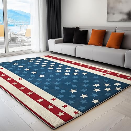 Generisch Kinderteppich 160x230 cm Sternenbanner Läufer Flur Teppich, Waschbar Kurzflor Weich rutschfest Print Teppiche für Küche Schlafzimmer Badezimmer Flur Büro, Blau von Generisch