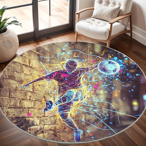 Generisch Kinderzimmer Teppich Rund 200 cm, Modern Flauschig Kurzflor Abstrakter FußBallspieler Waschbar Runder Teppich, Bunt Rutschfester Teppiche für Wohnzimmer Schlafzimmer Dekoration Generisch Kinderzimmer Teppich Rund 200 cm, Modern Flauschig Kurzflor Abstrakter FußBallspieler Waschbar Runder Teppich, Bunt Rutschfester Teppiche für Wohnzimmer Schlafzimmer Dekoration von Generisch