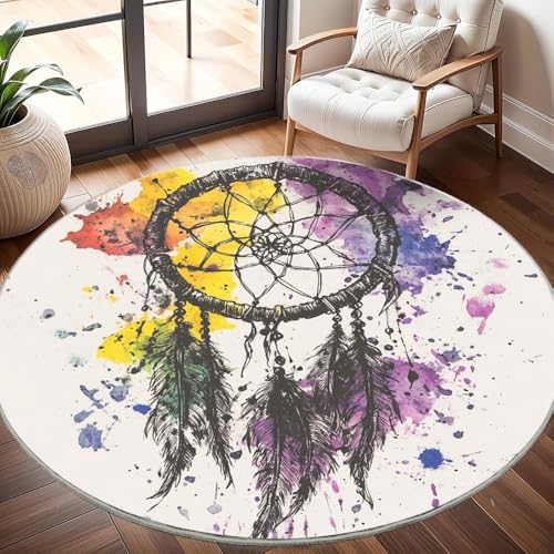 Generisch Kinderzimmer Teppich Rund 200 cm, Modern Flauschig Kurzflor Aquarell-TraumfäNger-Graffiti Waschbar Runder Teppich, Bunt Rutschfester Teppiche für Wohnzimmer Schlafzimmer Dekoration Generisch Kinderzimmer Teppich Rund 200 cm, Modern Flauschig Kurzflor Aquarell-TraumfäNger-Graffiti Waschbar Runder Teppich, Bunt Rutschfester Teppiche für Wohnzimmer Schlafzimmer Dekoration von Generisch