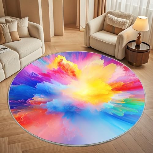 Generisch Kinderzimmer Teppich Rund 200 cm, Modern Flauschig Kurzflor Batikfarbe Waschbar Runder Teppich, Bunt Rutschfester Teppiche für Wohnzimmer Schlafzimmer Dekoration Generisch Kinderzimmer Teppich Rund 200 cm, Modern Flauschig Kurzflor Batikfarbe Waschbar Runder Teppich, Bunt Rutschfester Teppiche für Wohnzimmer Schlafzimmer Dekoration von Generisch