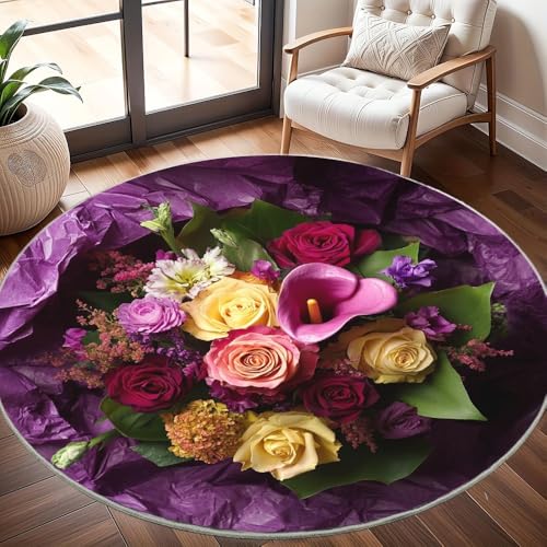 Generisch Kinderzimmer Teppich Rund 200 cm, Modern Flauschig Kurzflor Buntes Blumenmuster Waschbar Runder Teppich, Romantisches Lila Rutschfester Teppiche für Wohnzimmer Schlafzimmer Dekoration Generisch Kinderzimmer Teppich Rund 200 cm, Modern Flauschig Kurzflor Buntes Blumenmuster Waschbar Runder Teppich, Romantisches Lila Rutschfester Teppiche für Wohnzimmer Schlafzimmer Dekoration von Generisch