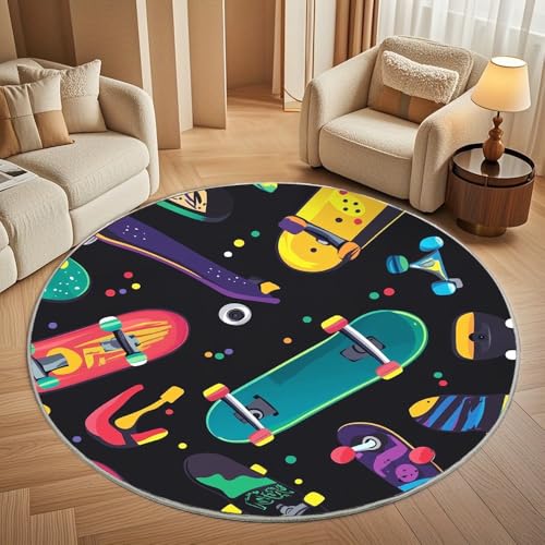 Generisch Kinderzimmer Teppich Rund 200 cm, Modern Flauschig Kurzflor Cartoon-Skateboard-Druck Waschbar Runder Teppich, Bunt Rutschfester Teppiche für Wohnzimmer Schlafzimmer Dekoration Generisch Kinderzimmer Teppich Rund 200 cm, Modern Flauschig Kurzflor Cartoon-Skateboard-Druck Waschbar Runder Teppich, Bunt Rutschfester Teppiche für Wohnzimmer Schlafzimmer Dekoration von Generisch