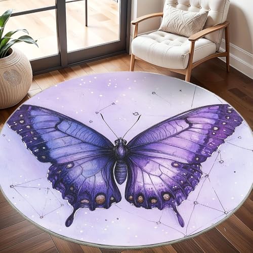 Generisch Kinderzimmer Teppich Rund 200 cm, Modern Flauschig Kurzflor Lila Schmetterlingsmotiv Waschbar Runder Teppich, Hellviolett Rutschfester Teppiche für Wohnzimmer Schlafzimmer Dekoration Generisch Kinderzimmer Teppich Rund 200 cm, Modern Flauschig Kurzflor Lila Schmetterlingsmotiv Waschbar Runder Teppich, Hellviolett Rutschfester Teppiche für Wohnzimmer Schlafzimmer Dekoration von Generisch